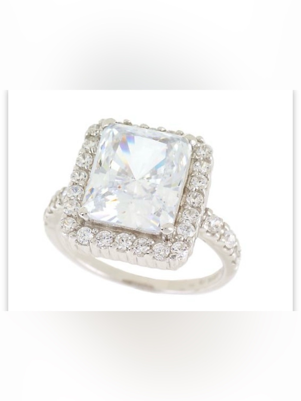 Diamonique Sterling 5.00 ct tw Emerald cut & Pave ring - Picture 9 of 11